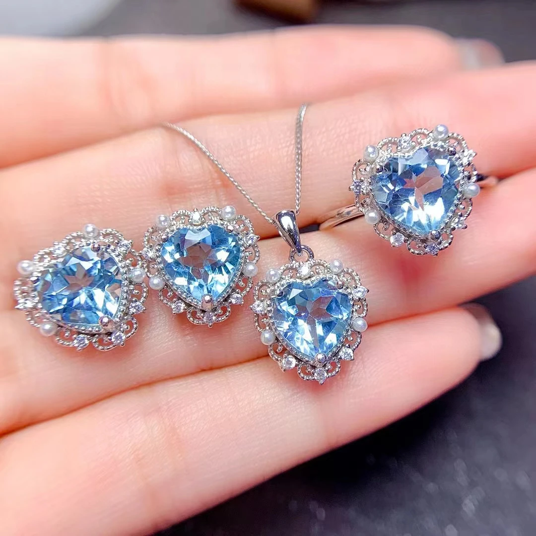 

Natural Topaz jewelry sets for women rings earrings pendant silver 925 luxury gem stones 18k gold plated free shiping items