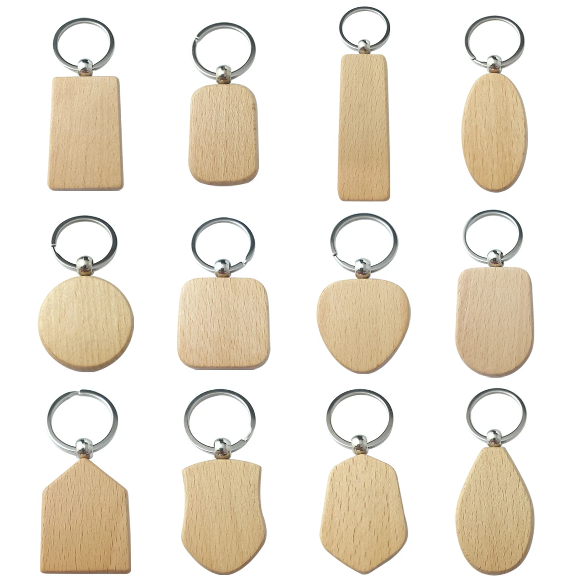 20 Pieces Blank Beech Wood Tag Natural Wooden Geometric Keychain For Laser Engraving Machine DIY Pet Accessories/Family Crafts