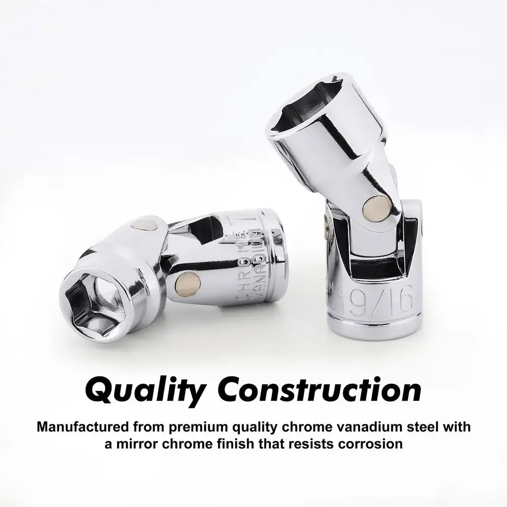 العالمي فليكس مجموعة مقابس 3/8 "محرك SAE & متري 3/8" إلى 3/4 "10 مللي متر إلى 19 مللي متر CR-V 6-Point رأس دوار 360 درجة الوصول 17 قطعة