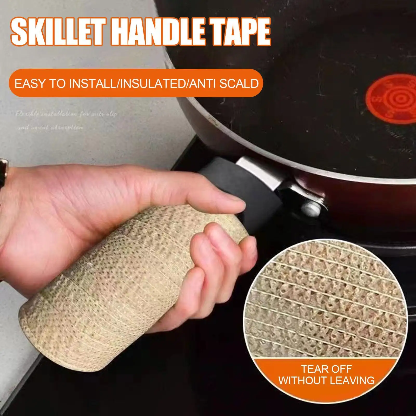 Hot Handle Covers Non-Slip Pan Handle Sleeve Heat-Resistant Non-Slip Non-Glue Removable Wrapping Tape Grill Accessories