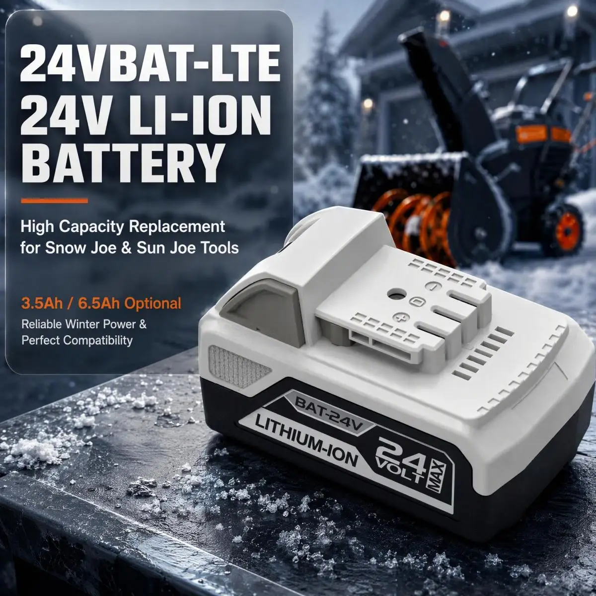 24VBAT-LTE 24V Rechargeable Replacement Battery 3.5Ah / 6.5Ah for Snow Joe Sun Joe Cordless Snow Blower Power Tools