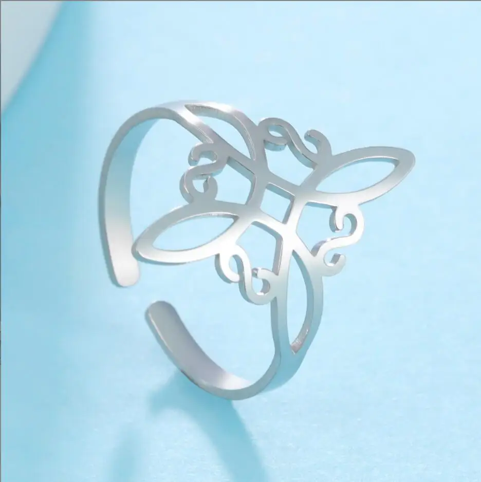 1PC Witchcraft Women Witch Knot Stainless Steel Ring Silver Color Supernatural Ring Celtic Knot Amulet Jewelry F0972