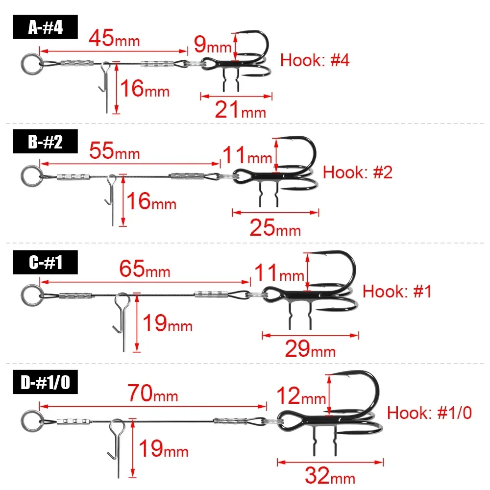 Palisandro, 3 uds., punto de huelga, aparejo Stinger, accesorios de pesca de Lucio, señuelo Softbait de goma # 4 # 2 # 1 # Gancho en T de asistencia para el vientre de curva ancha 1/0