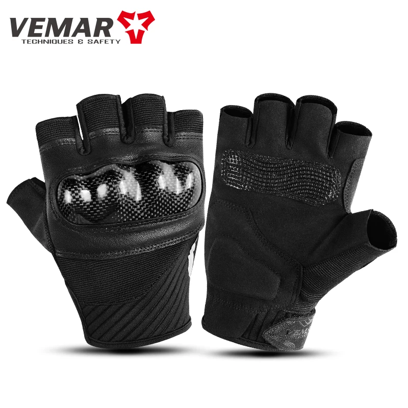 

For VEMAR Summer Motorcycle Leather Gloves Half Finger Breathable Motorcycle Gloves Cycling Gloves Guantes Moto Black