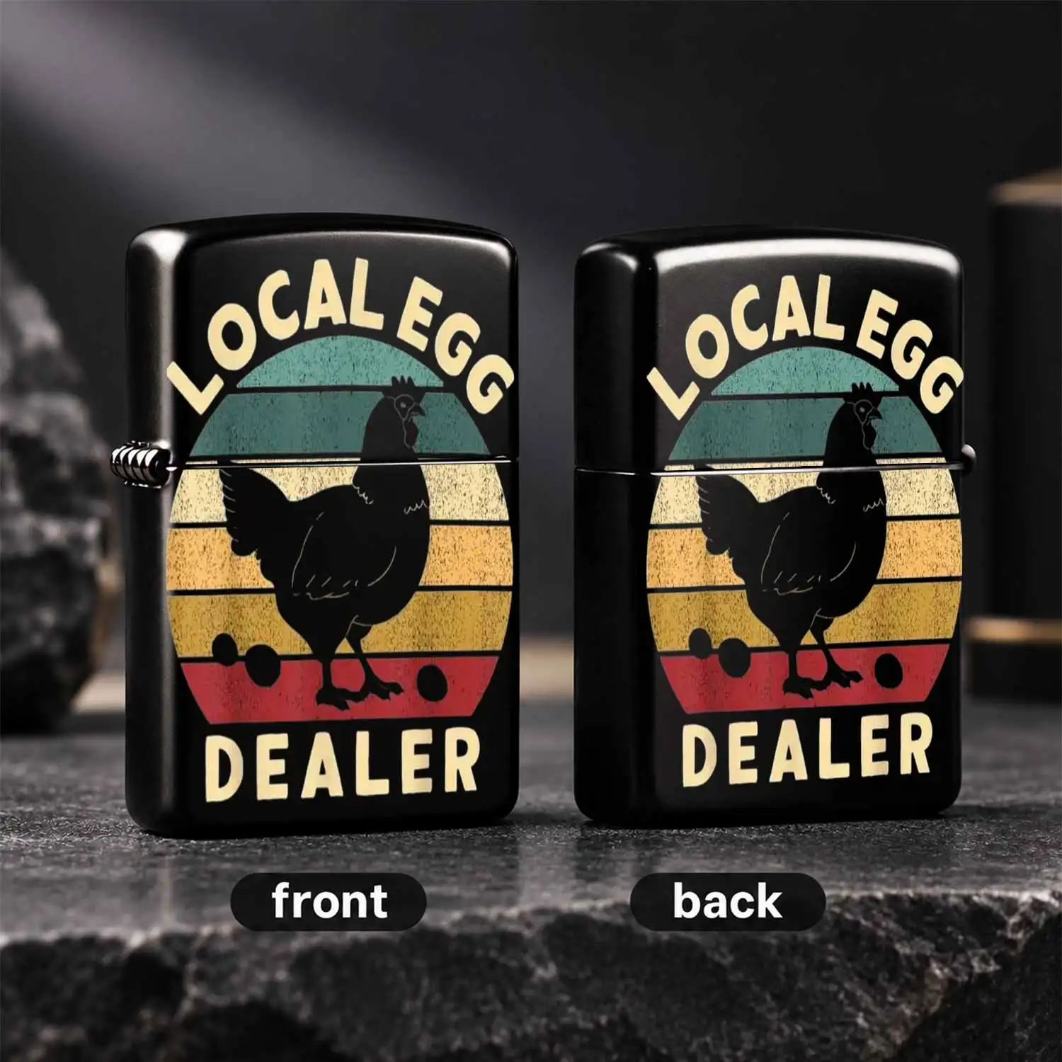Vintage Funny Local Egg Dealer Pattern Lighter, Portable All-Purpose Daily Use Lighter, Multi-Scene Applicable For Home Office Outdoor Camping Travel, Creative Exquisite Small Gift For Backyard Chicken Lovers Poultry Fa A Humorous And Inter