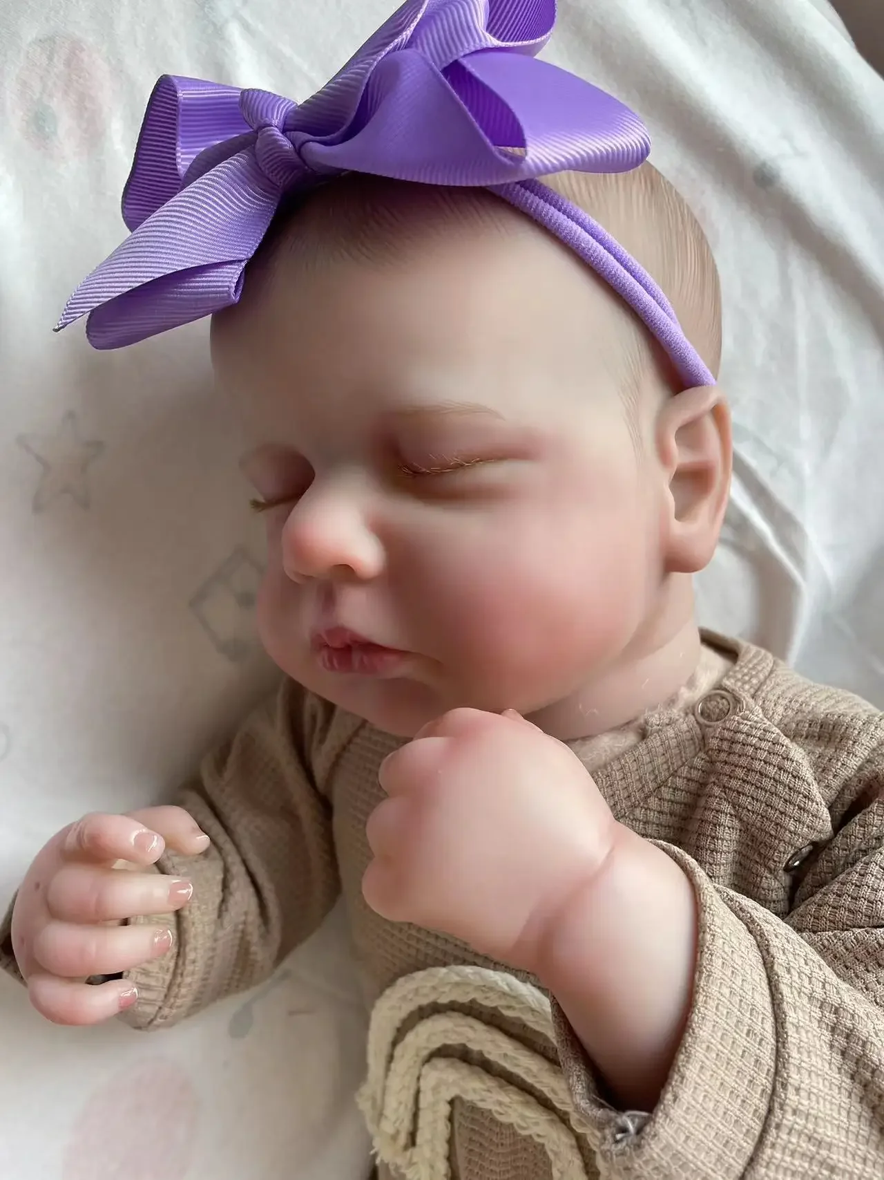 19inch LouLou Soft Cloth Body Lifelike Newborn Reborn Doll Multiple Layers Painting 3D Skin with Visible Veins Hand Painted Hair
