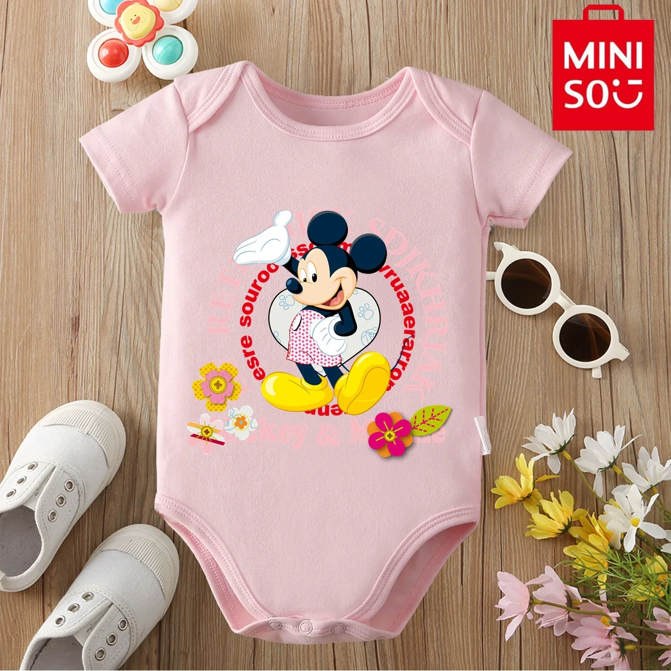 

MINISO&Disney Comfortable 100% Cotton Baby Clothe Onesie Bodysuit Mickey Mouse Cute Cartoon Print for 0 To 12 Months Newborn