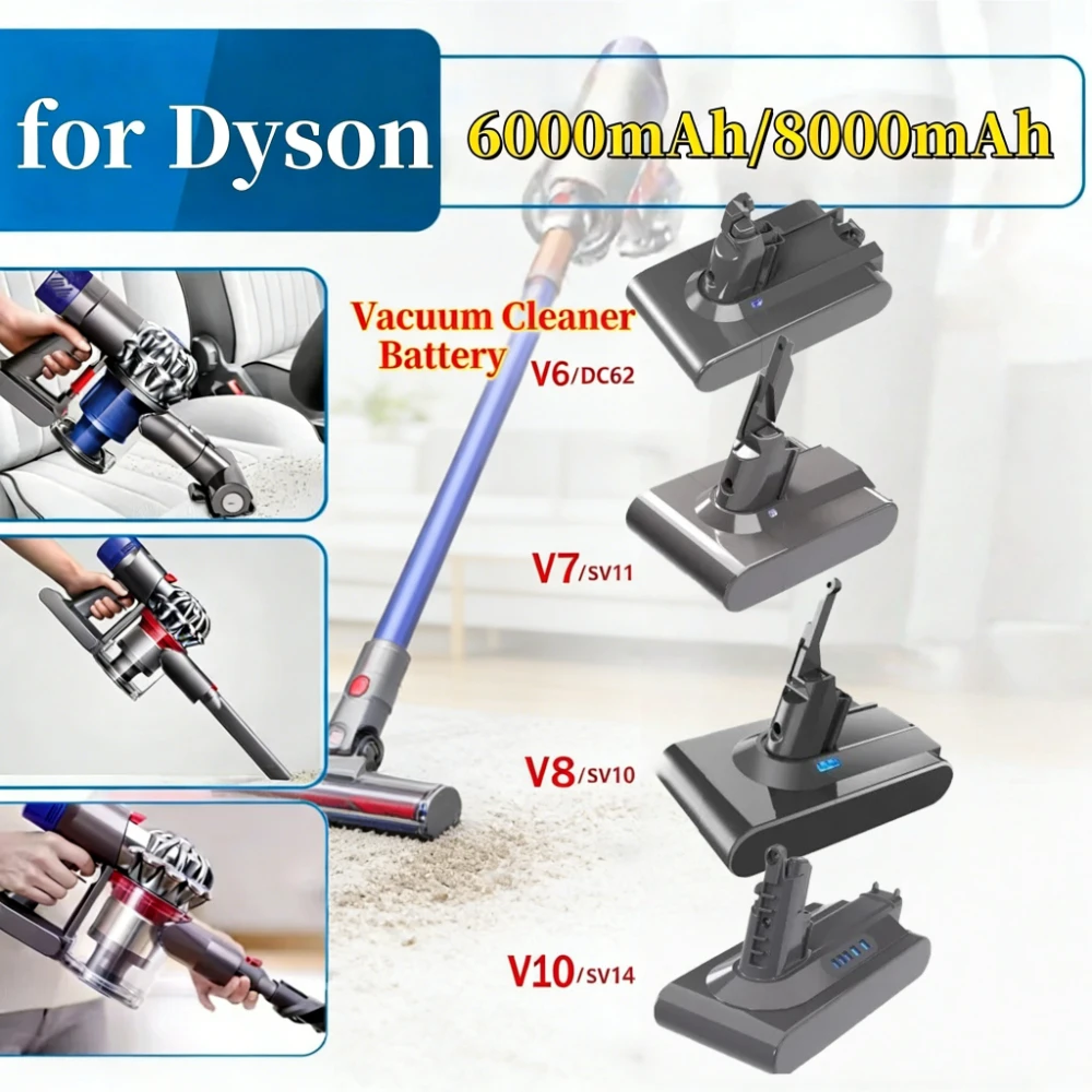 Rechargeable Lithium-ion Battery for Dyson V6 V7 V8 V10 SV07 SV09 SV10 SV12 DC62 Absolute Fluffy Animal Pro Vacuum Spare Battery