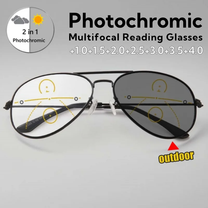 

Fashionable Multifocal Photochromic Reading Glasses Unisex Retro Toad Sunglasses Dual-purpose for Both Near and Far +1.0 To +4.0