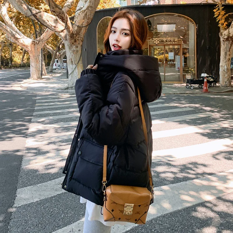 Abrigo de algodón para mujer, Parkas acolchadas, chaqueta con capucha, abrigo grueso cálido a prueba de viento para invierno, abrigo con cremallera y botones cubiertos, ropa de calle