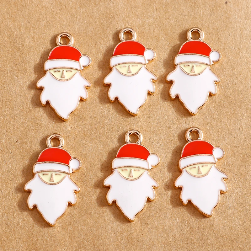 10pcs/Lot Cute Enamel Christmas Charms Deer Snowman Santa Claus Pendants for Necklace Earrings DIY Jewelry Gift Accessories