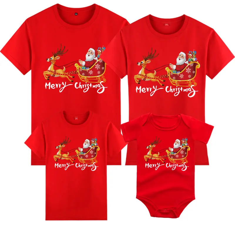 Christmas Adult Kids T-shirt Baby Romper Father Mother Son Daughter Clothes Short Sleeve Cotton Cartoon Print Family Look