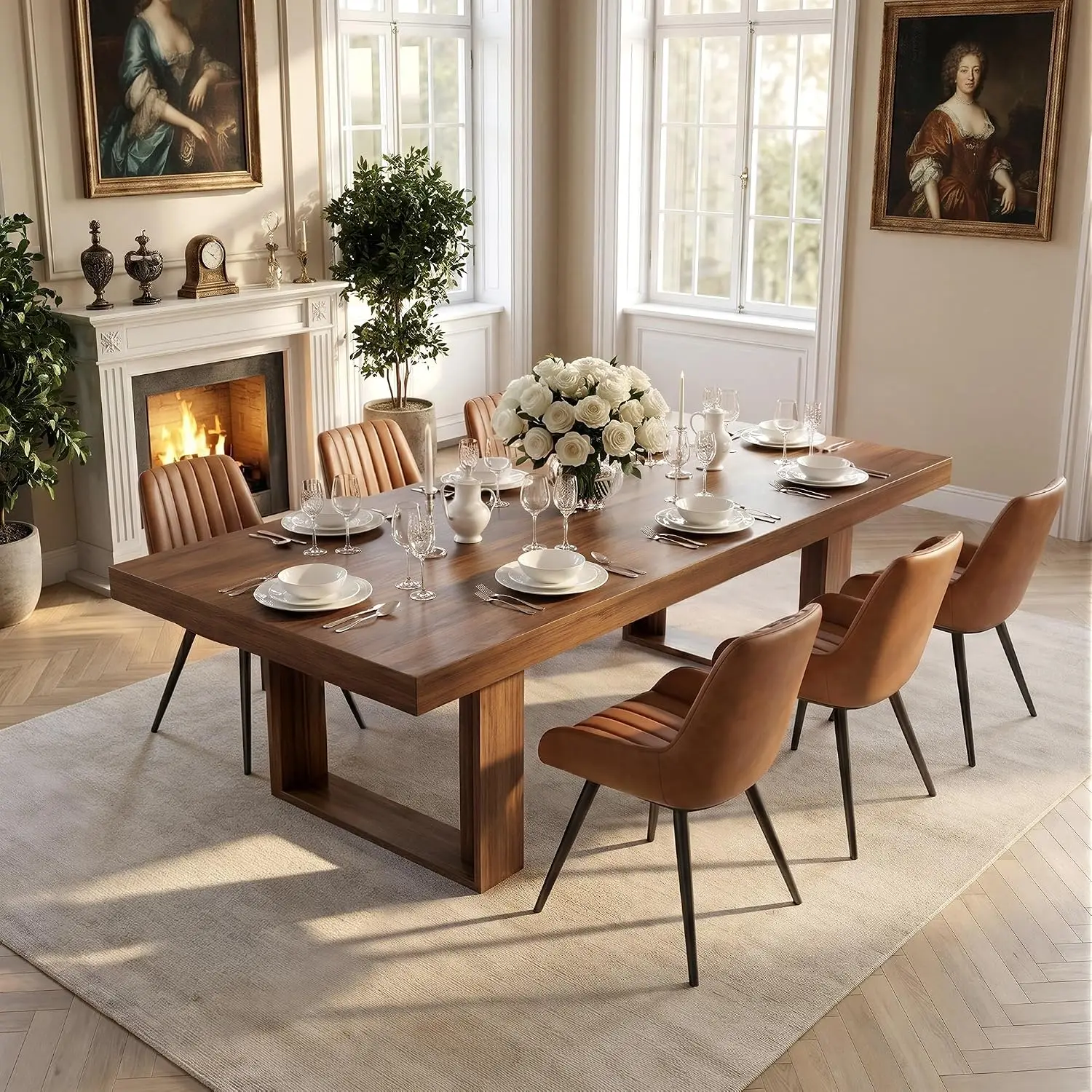7-Piece Modern Farmhouse Dining Table Set, 86.6