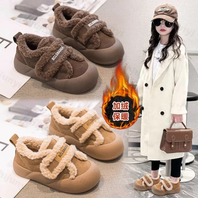 

Детская зимняя хлопковая обувь, новинка зимы 209, теплая плюшевая удобная модная уличная обувь на платформе в стиле ретро для девочек, детская повседневная обувь