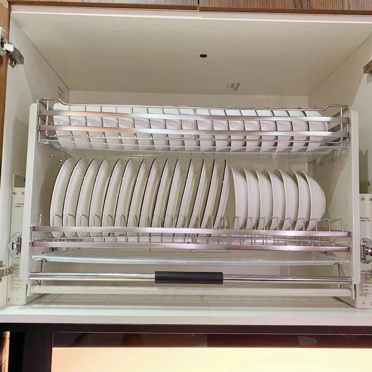 STT Tall Kitchen Tableware Storage Organizer Pull Down Elevator Lifting Flat Wire Baskets for Cabinets Storage