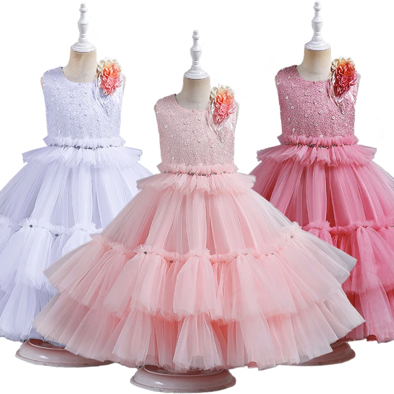 

Pageant Young Girl Flower Wedding Bridesmaids Fluffy Tulle Tiered Elegant Party Dresses Formal Children Graduation Host Costume