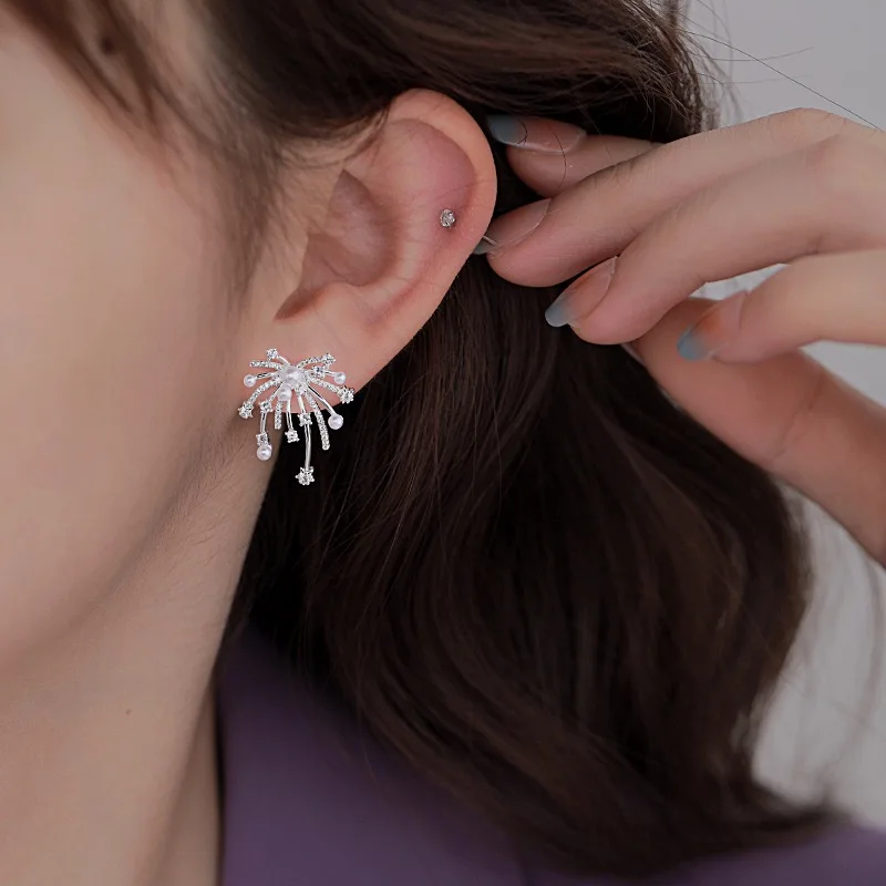 925 فضة خمر أقراط للنساء العصرية بسيطة الألعاب النارية شكل القرط مجوهرات منع الحساسية اكسسوارات الحفلات #3