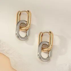 Stainless Steel Fashion Gold Color Geometric Square Hoop Earrings for Women Huggie Punk Hip-Hop Metal Round Circle Party Jewelry