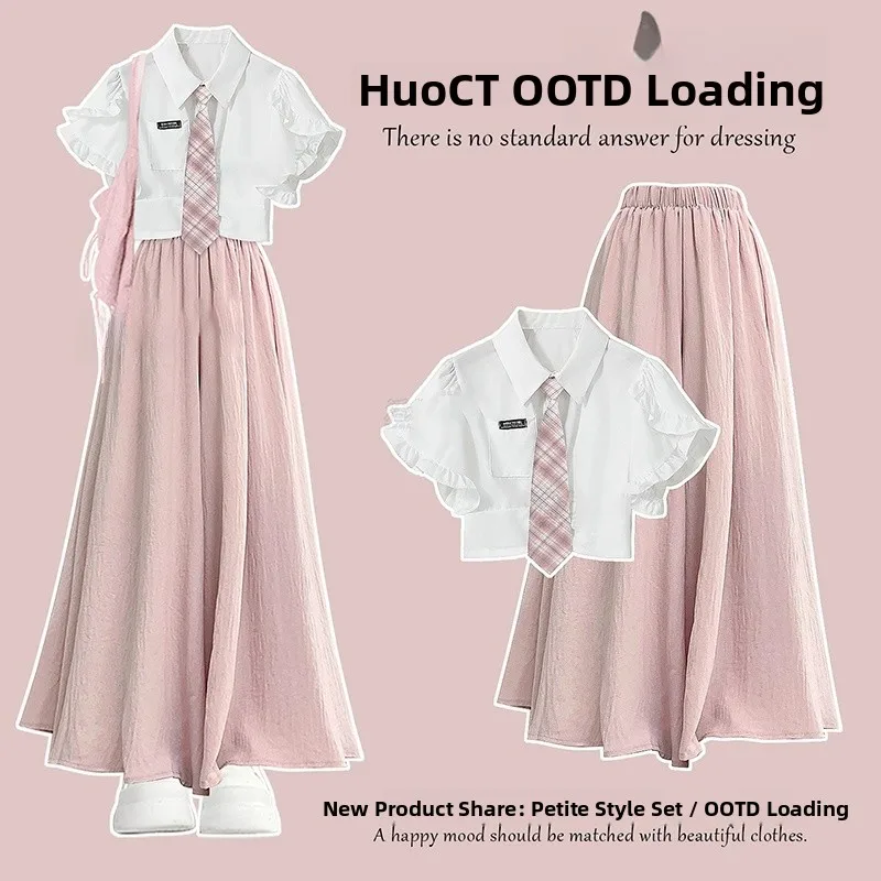 

Dopamine Summer Outfit Pink Dress Set College Style Small Size Clothing Breathable Medium Thickness Casual Workwear