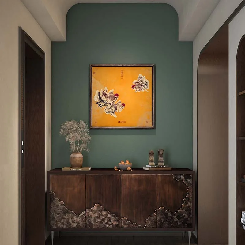 Elegant Goldfish Brass Wall Art With Genuine Materials Solid Wood Vintage Frame For Office Study Birthday Model TBH0044