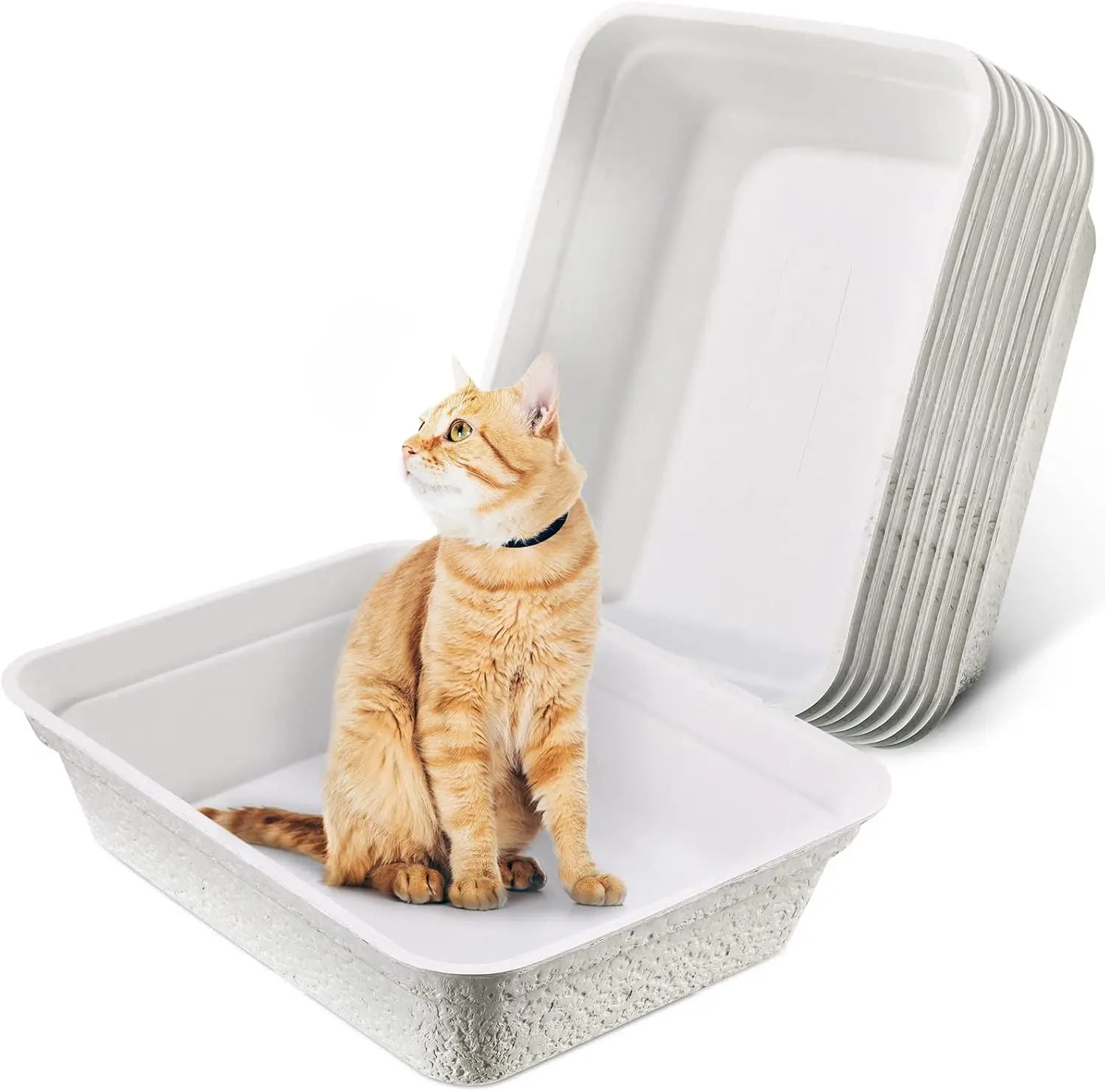 

8 одноразовых лотков для кошек, бумажные поддоны для котят 16,7 x 12,8 x 4,1 дюйма, белые, портативные, 2-в-1, для путешествий