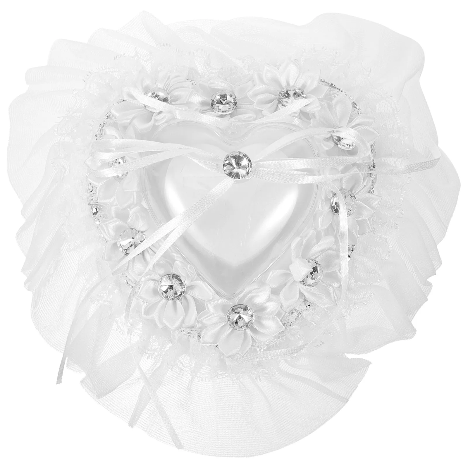 

Heart Shaped Lace Ring Box Wedding Holder Fake Flowers Bridal Shower Gift Jewelry Case Supply Bride Elegant