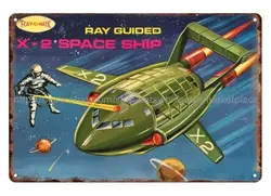 1970s THUNDERBIRDS RAY GUIDED X-2 SPACE SHIP TOY metal tin sign cute home decor