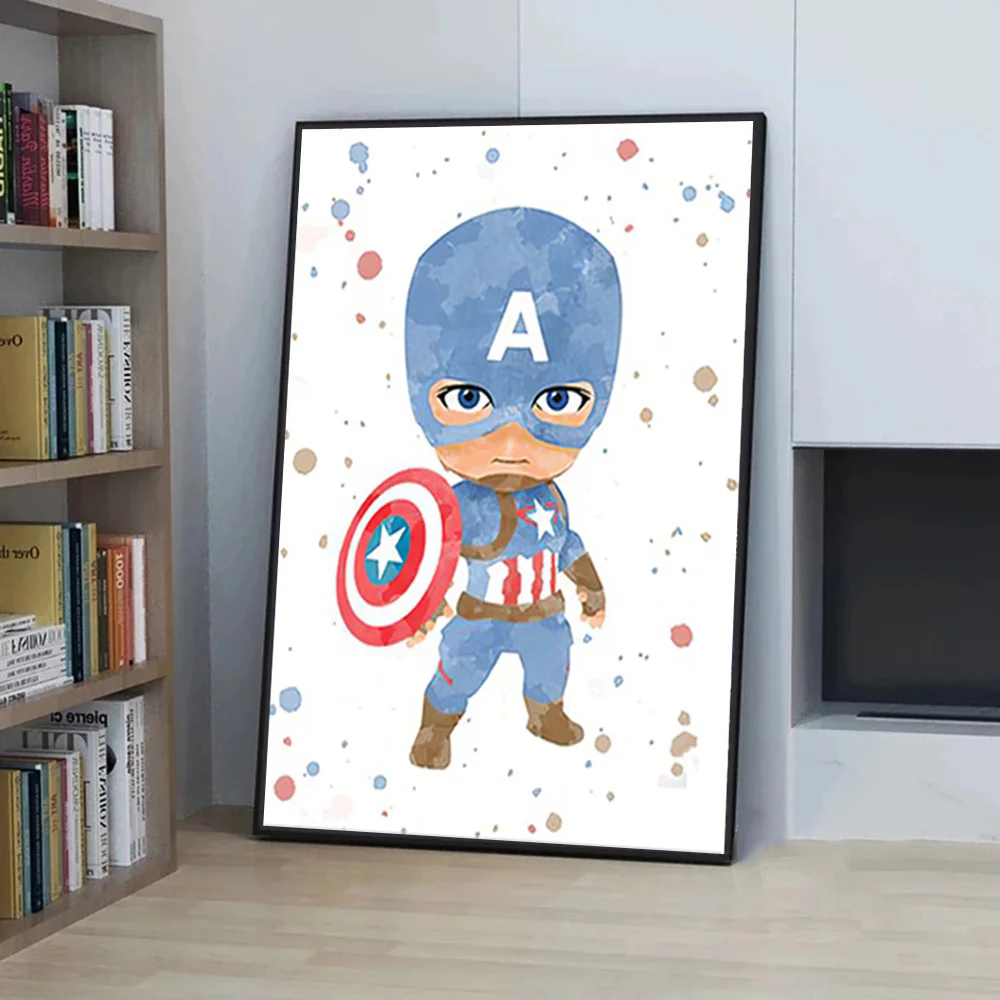 MINISO-Pintura em Canvas Marvel Superhero para Crianças, Iron Man, Spider-Man, Quarto Infantil, Pôsteres de Arte Decorativa, Impressões Murais de