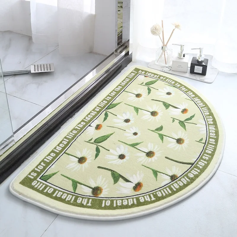 VIKAMA Retro Flower Half Circular Bath Mat Anti Slip Soft Floor Mat, Suitable For Bathroom, Bedroom Entrance Home Decoration