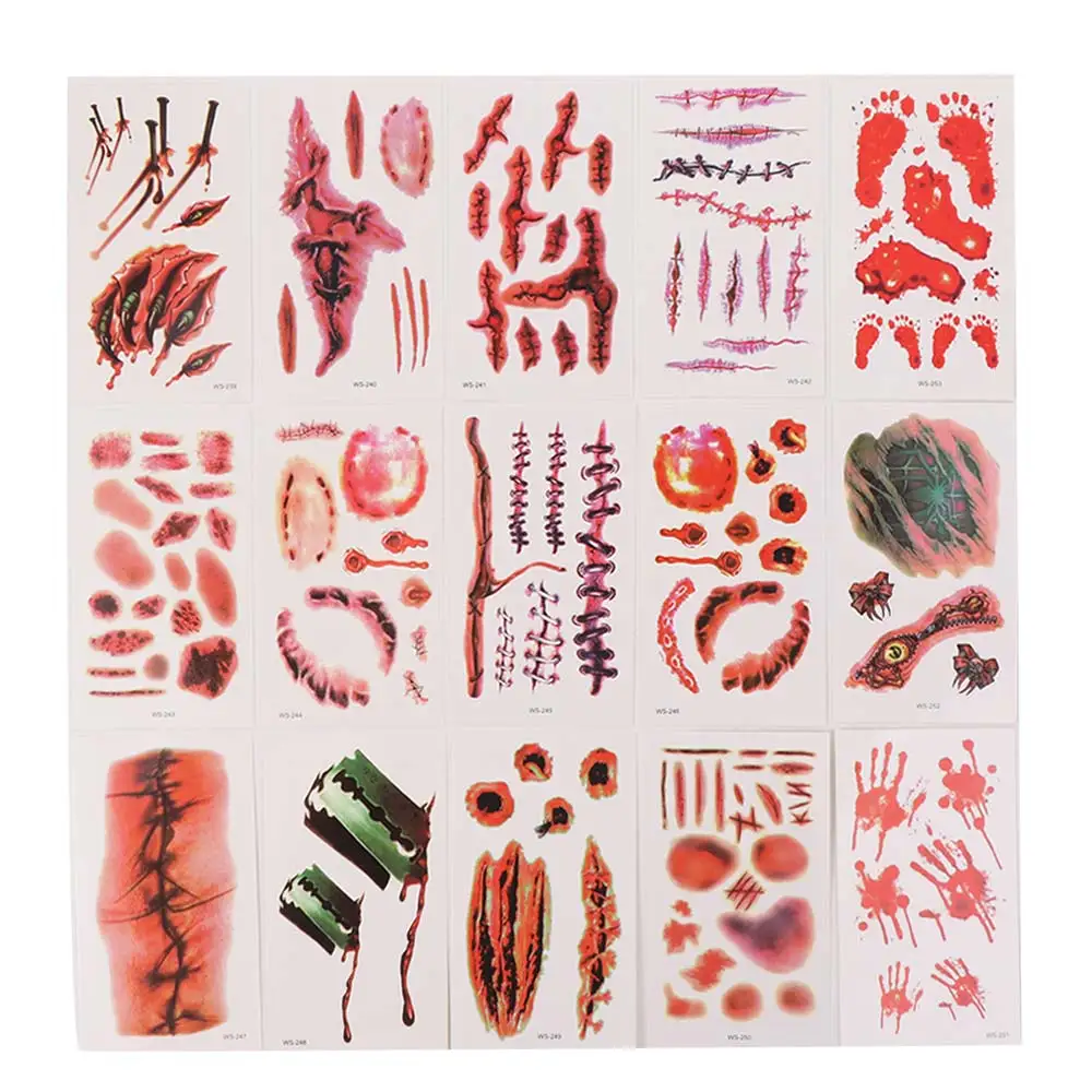 30장 빅 마우스 할로윈 타투 스티커 일회용 방수 얼굴 스티커 코스프레 소품 눈 데칼 바디 아트 스티커