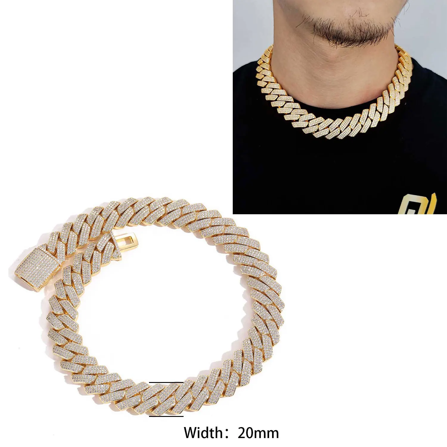 NONE Iced Out 10–20 mm Herren Miami Cuban Link Halskette Hip Hop CZ Zirkonia Bling Prong kubanische Kette 5