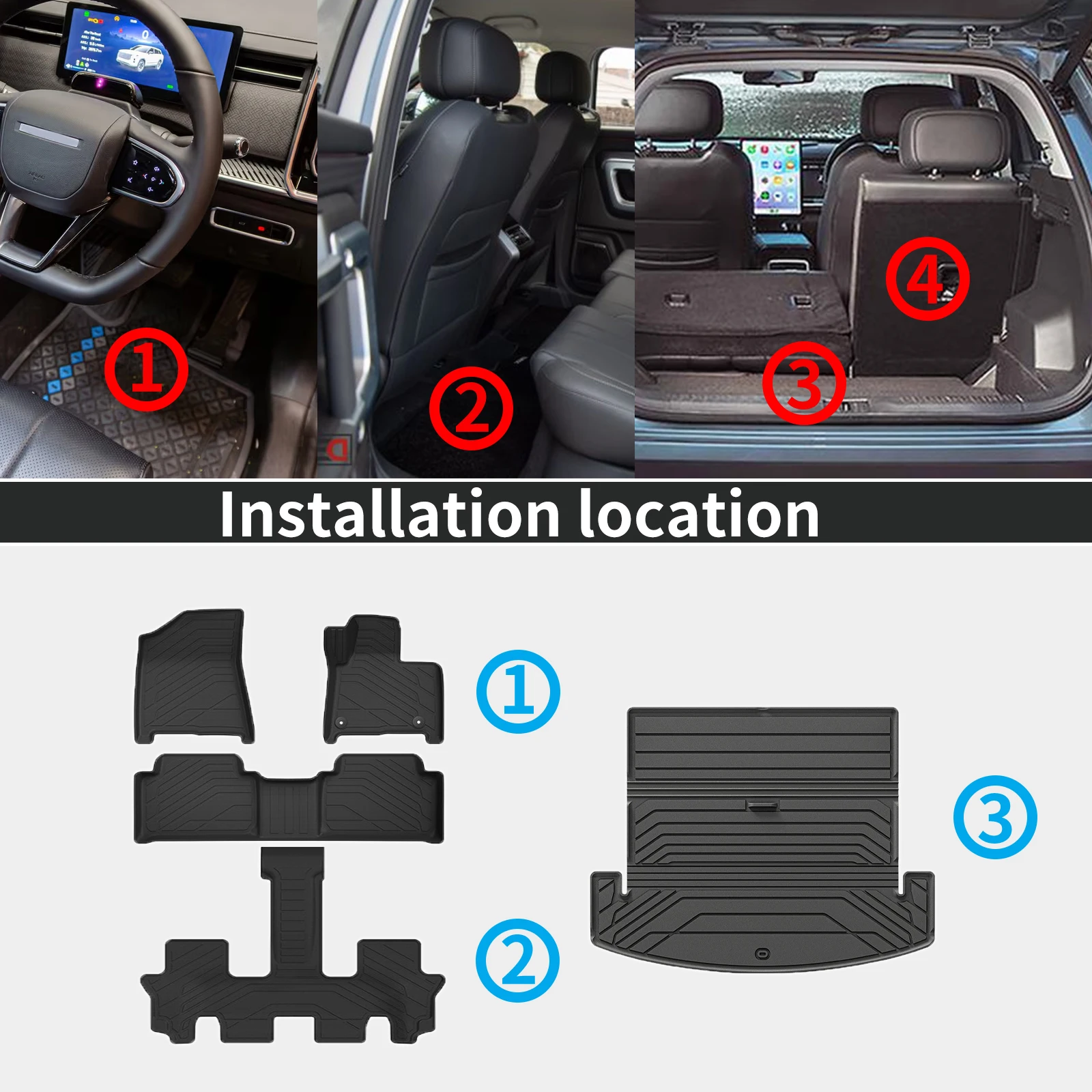 for Hyundai Santa Fe Hybrid RHD 2026 2025 6 & 7 Seats Eco-Friendly TPE Car Floor & Trunk Mats, Non-Slip Dustproof