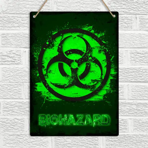 1w,Green BIOHAZARD Symbol Warning Funny Metal Wall Door Sign Plaque Man Cave Danger-tin sign