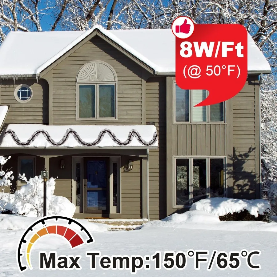 سخان مزراب لسقف ذوبان الثلج كابل تسخين ذاتي التنظيم مع قابس مضاء بطول 6 أقدام 120 فولت 8 وات/قدم 65 قدم تسخين Ca