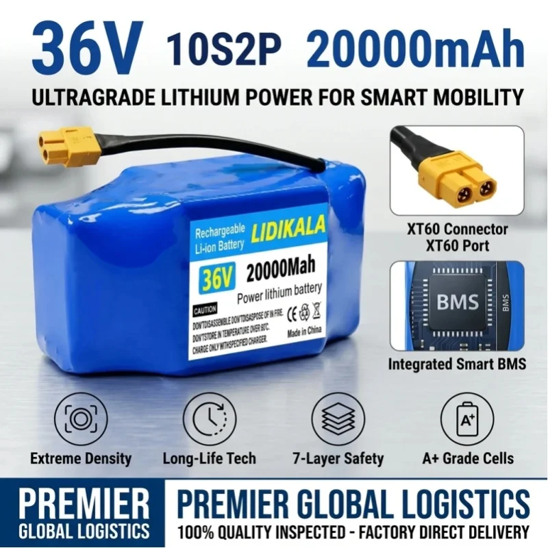 Neues Upgrade 10S2P 36V 20000mAh Lithium-Akku-Pack mit eingebautem BMS-Schutz, Ersatzakku für selbstbalancierende Roller, Hoverboards und elektrische Einräder.