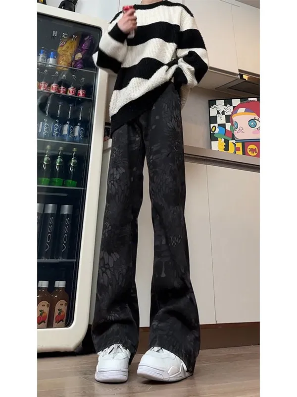 

Мужские джинсы с вышивкой под змеиную кожу в американском уличном стиле, удлиненные, прямого кроя, для высоких мужчин, слегка расклешенные