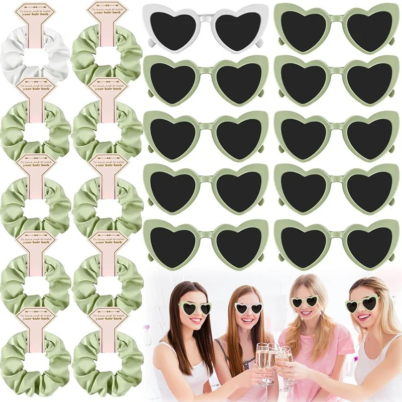 10PCS Wedding Bridesmaid Gifts Hair Ties Scrunchies Heart Shaped Sunglasses Bachelorette Hen Party Bridal Favors