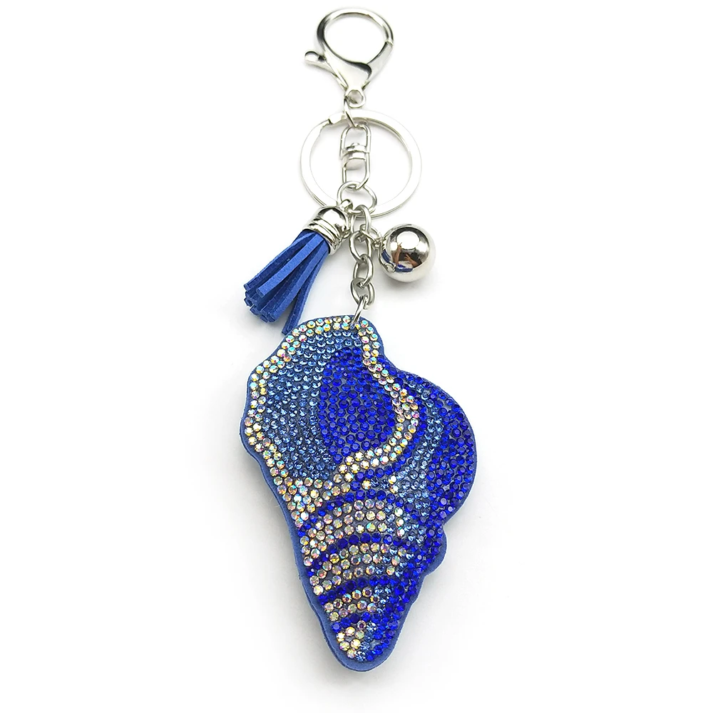 Blue Shine Sea Conch Schlüsselanhänger für Frauen Männer voller Strass Kristall Quaste Sommer Party Geldbörse Tasche Charme Schlüsselanhänger Schmuck Geschenke