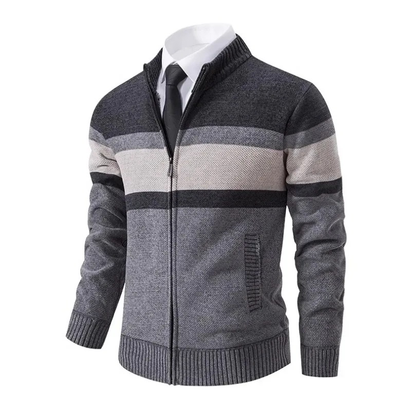 Men Stand Collar Cardigans Sweaters Fleece Warm Sweatercoats Good Quality Male Winter Slim Fit Thicker Sweaters Jackets Size 3XL