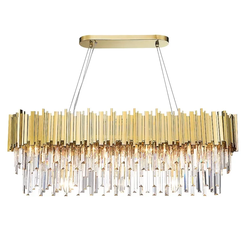 

Postmodern Golden Art Deco Stainless Steel Crystal Chandelier Lighting Lustre Suspension Luminaire Lampen For Dinning Room