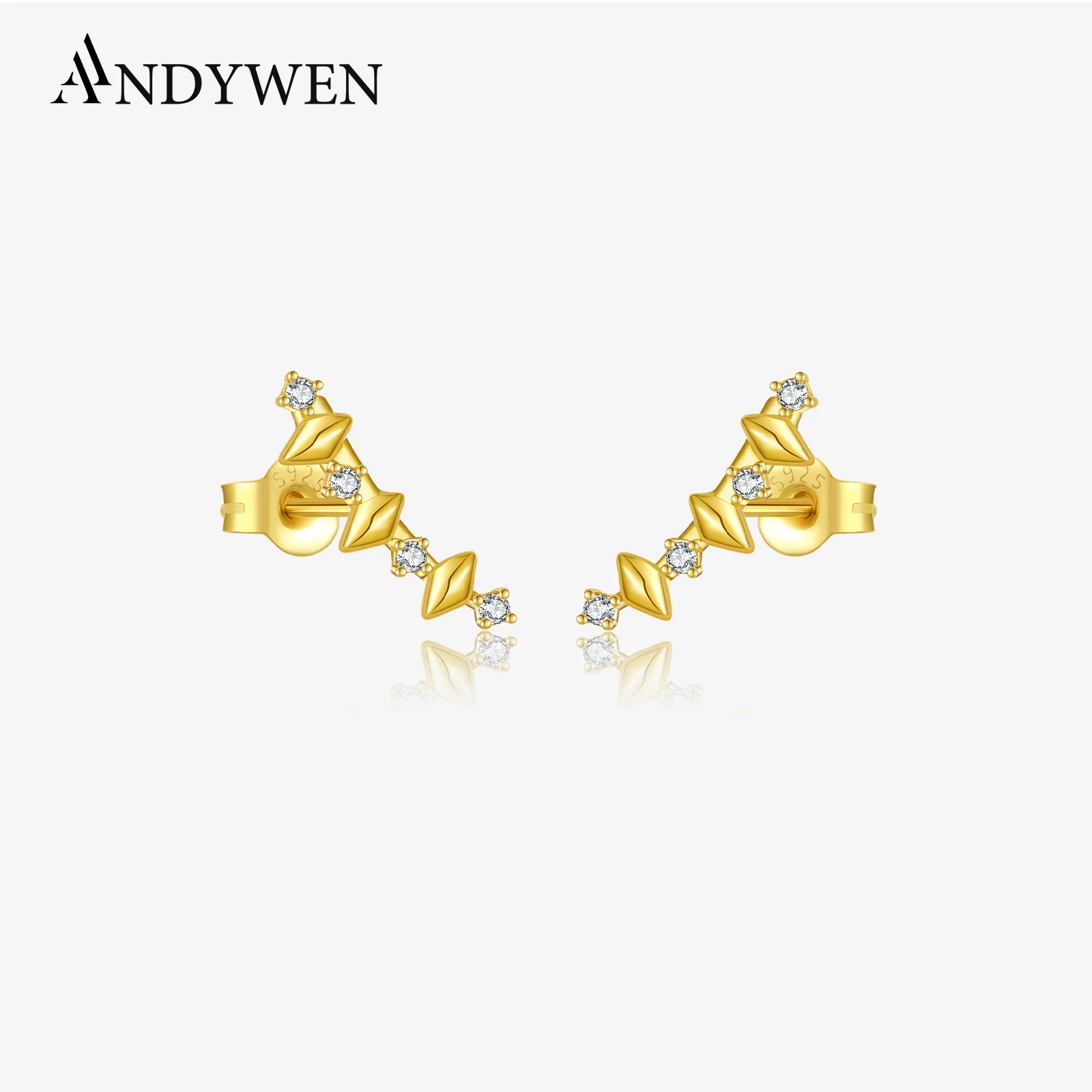 ANDYWEN 925 Sterling Silver Zircon CZ Climber Stud Earring for Women 2024 Sparkle Luxury Trendy Fine Gift Wedding Jewelry