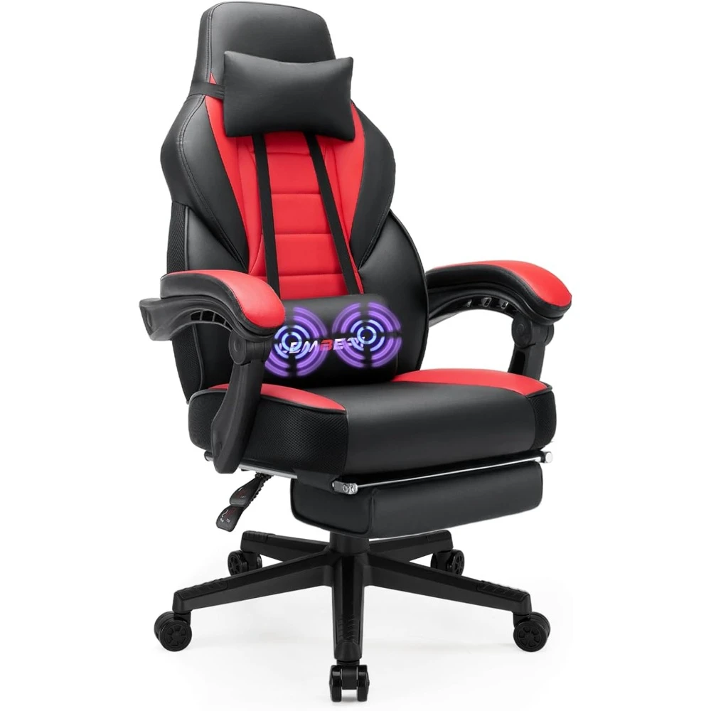 Electronic Gaming Chair with Footstool, Adult Tall Gaming Chair, Racing Style Computer Chair, Headrests and Lumbar Support