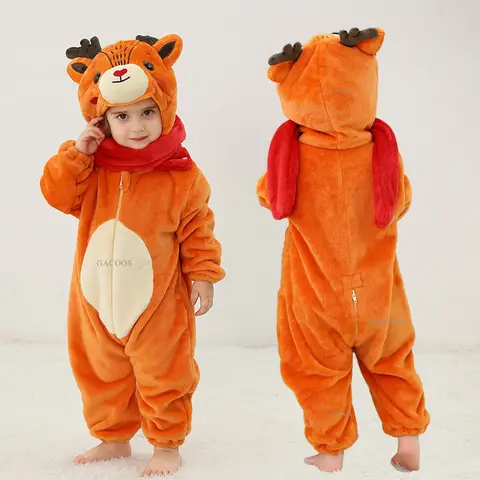 Pijamas Kigurumi de 0 1, 2, 3 y 4 años para bebés, ropa de ciervos de Navidad, trajes para niños, disfraz de Cosplay de conejo y dinosaurio infantil