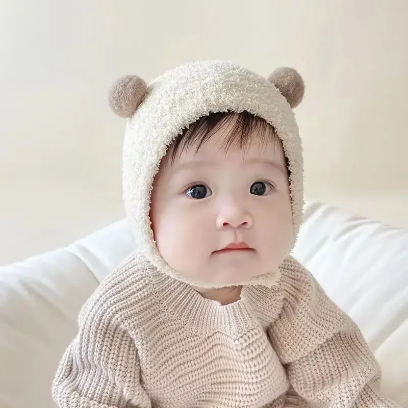 Cute Baby Hat kawaii Winter Baby Warm Hat Boys Girls Bonnet Soft Ear Protection Infant Toddler Plush Cap Beanies Infant Stuffs