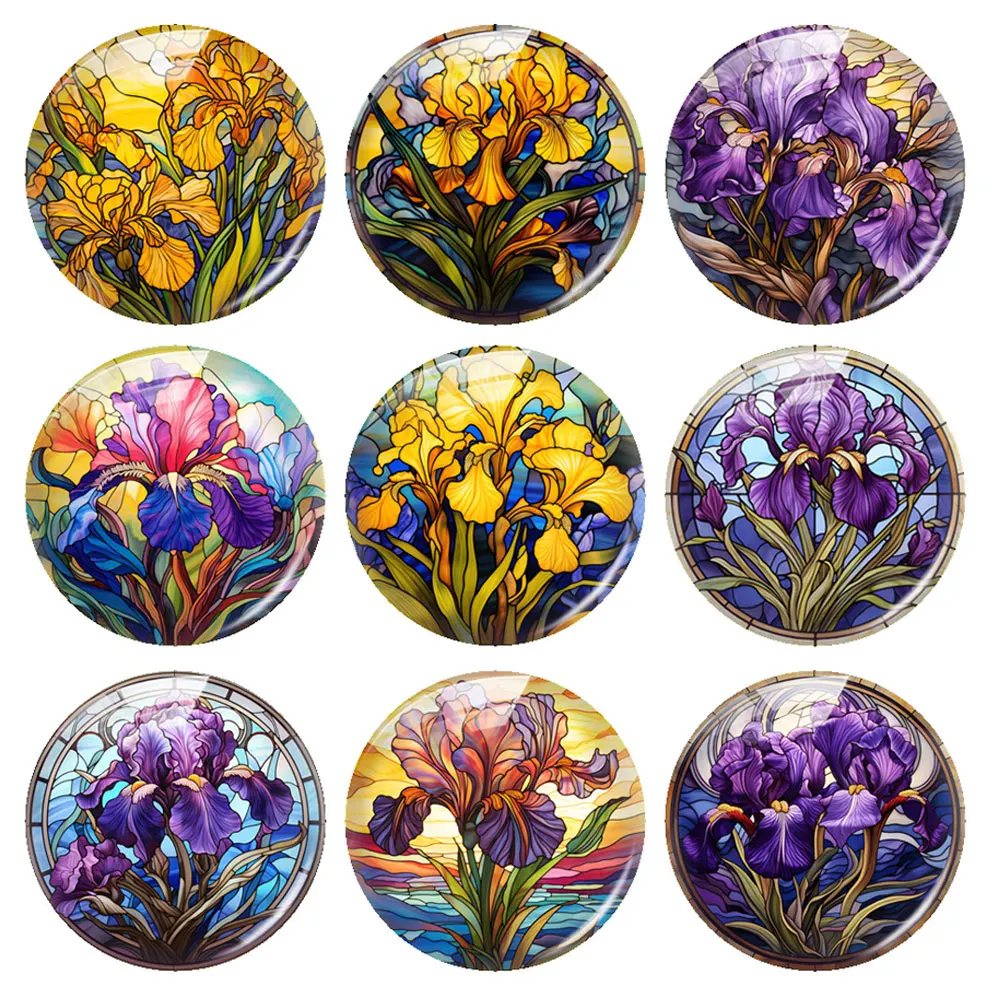 

Handmade Flower Iris Flower Photo Glass Cabochon Flatback Charms Demo Flat Back Cameo For Diy Jewelry Making Accessories