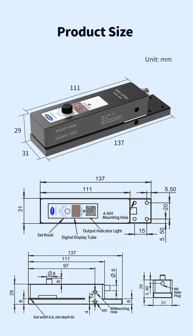 FUWEIFGU07-100S Digitaler Etikettensensor, Etikettiermaschine, Sensor, transparent, nicht transparent, Etikettenerkennung, fotoelektrischer Schalter – Detail 7
