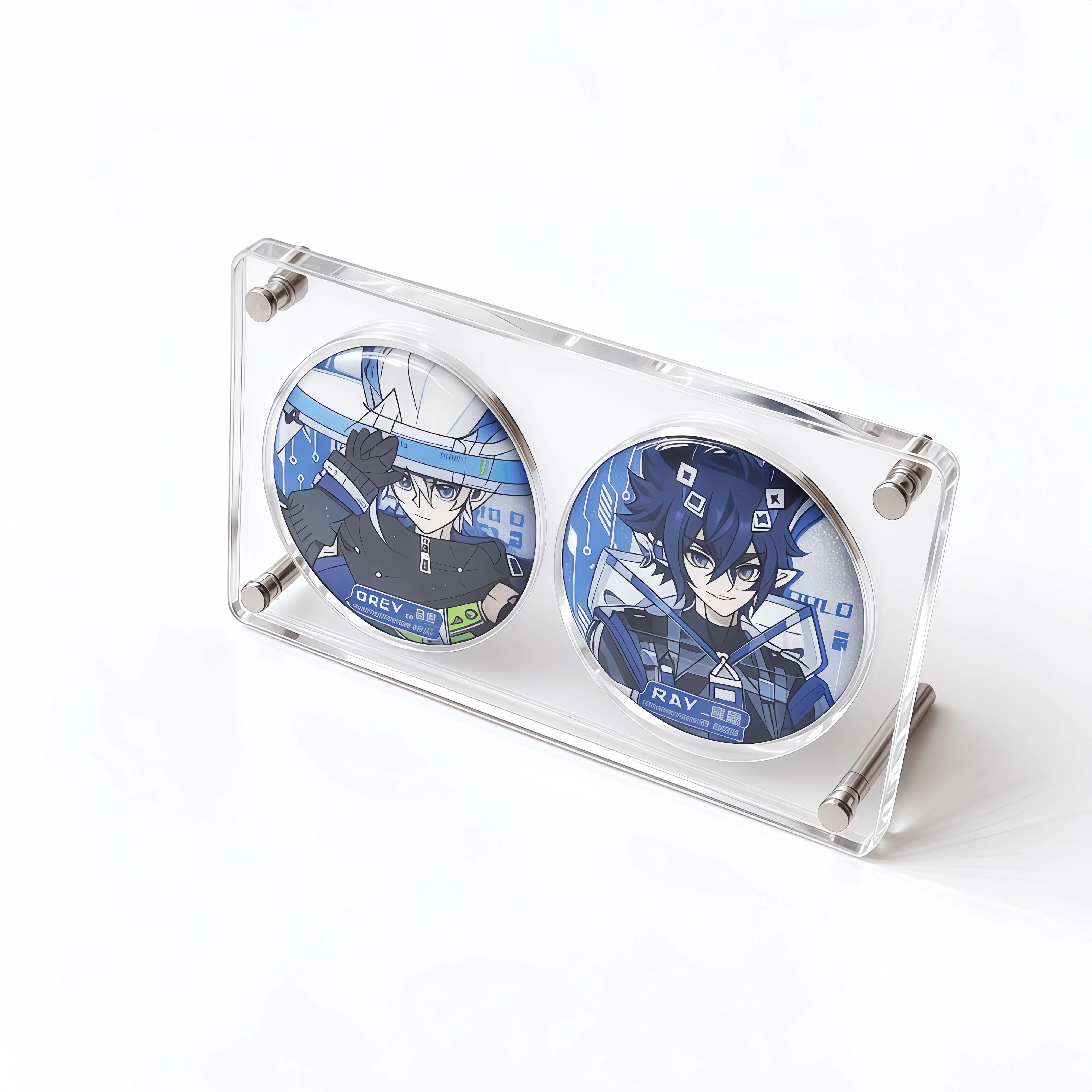 75mm Anime Badge Holder, Clear Dustproof Acrylic Pin Display Showcase Anime Itabag Brooch Badge Storage Display-2 slot