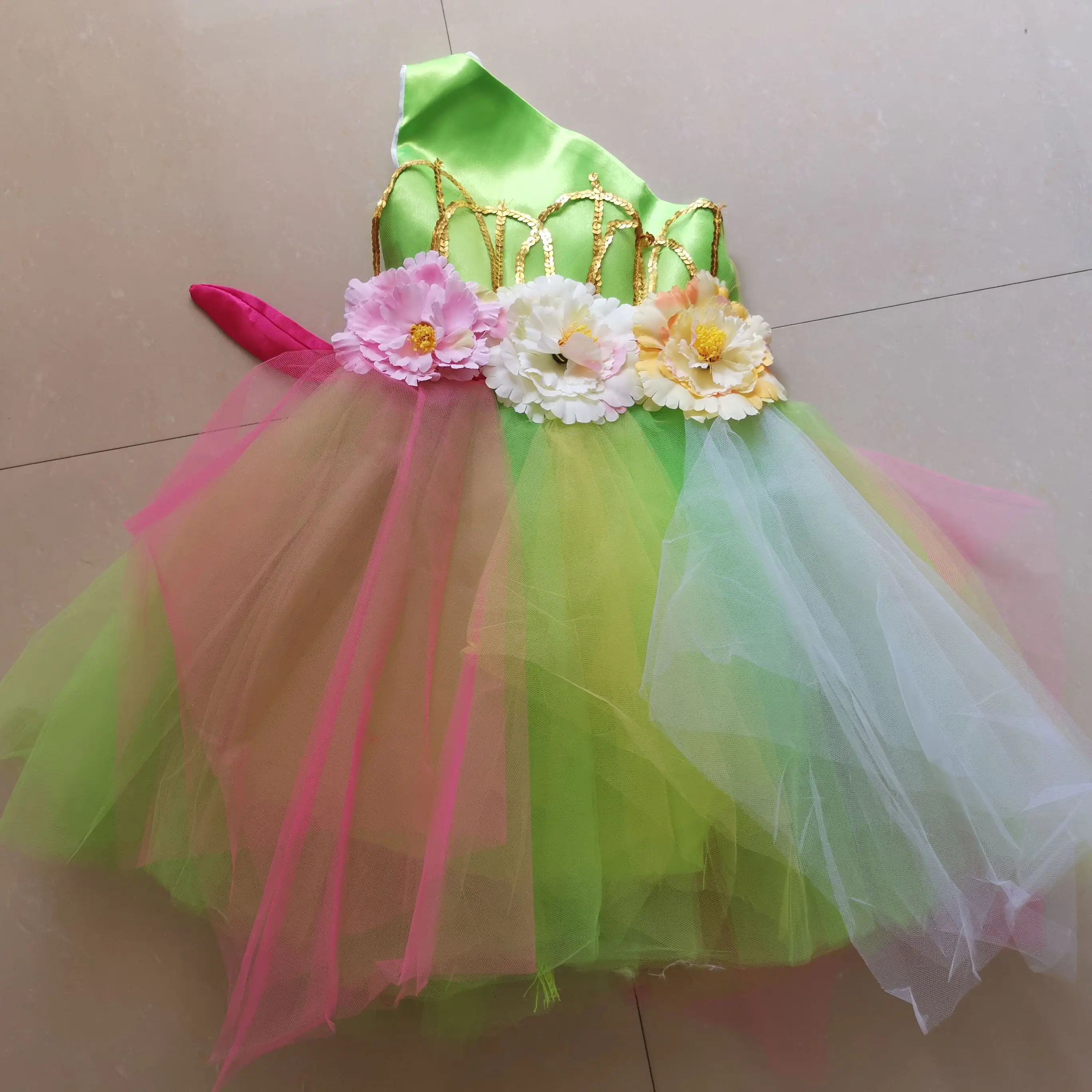 Colorful Flowers Standart Salsa Dance Dress For Girls Modern Dance Costume For Girls Dance Wear Childrens Kids Party Dresses