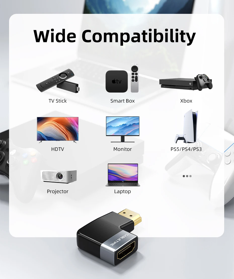 CABLETIME 8K HDMI Adapter Stecker auf Buchse Konverter Adapter UHD2.1 Unterstützung 8K HDMI 2.1 4K 120Hz 48Gbps für HDTV Laptop PS5 – Detail 16