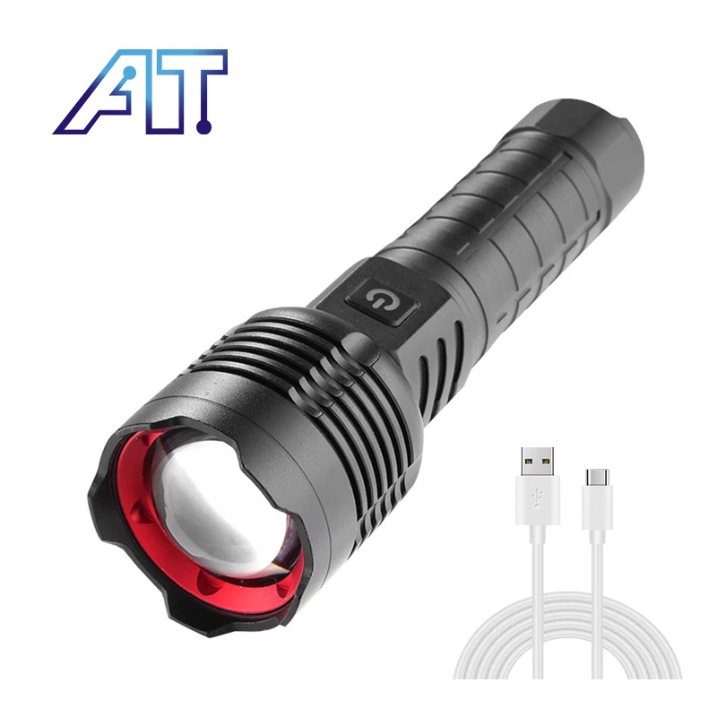 

Portable Zoom Flashlight Type-C Rechargeable Flashlight Tail Attack Pointy Hammer Designed Flashlight For Self-Defense